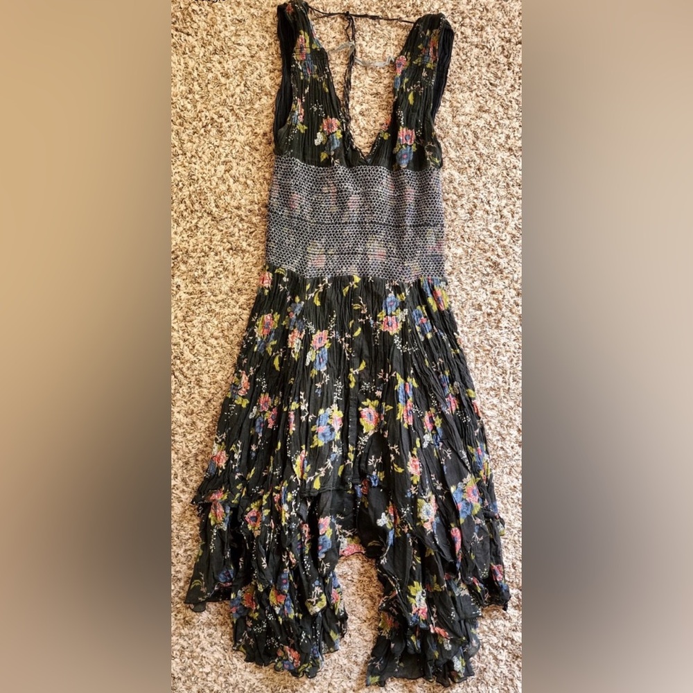 Free People Black Floral Tiered Bohemian Dress